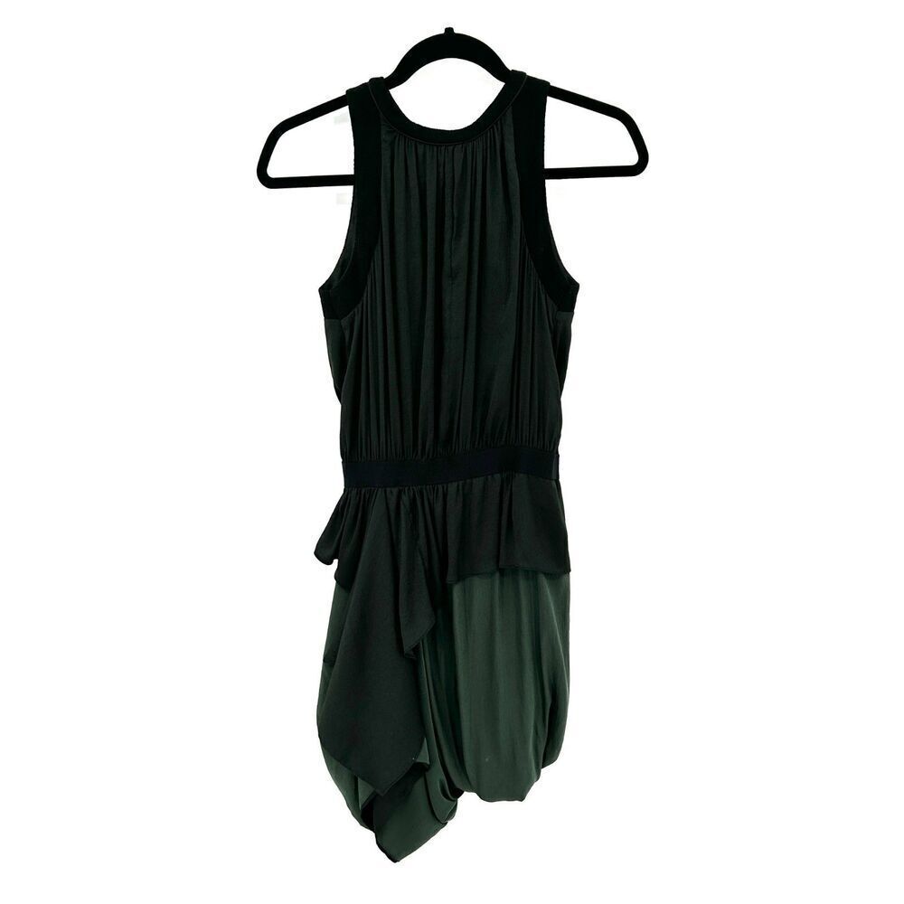 A.L.C. Black Green Draped Asymmetrical Key Hole Sleeveless Mini Dress Size XS